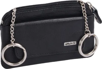 Produktbild von schwarze Lederschlüsseltasche mit 2 Schlüsselringen und Vortasche