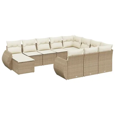 Produktbild von 11-tlg. Garten-Sofagarnitur mit Kissen Beige Poly Rattan