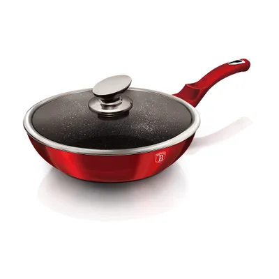 Zdjęcie produktu dla Berlingerhaus Patelnia WOK z pokrywką z marmurową powierzchnią 28 cm Burgundy Metallic Line