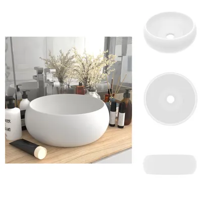 Zdjęcie produktu dla vidaXL Luksusowa okrągła umywalka biała matowa 40x15 cm ceramiczna - Umywalka łazienkowa