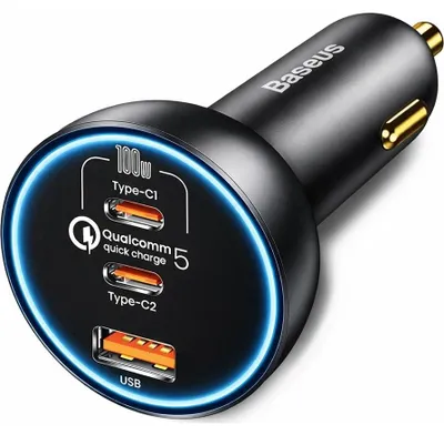 Produktbild von Autoladegerät 1x USB-A, 2x USB-C, Baseus CCZX-160CO, 160W, QC 5.0, PD 3,0, PPS, Huawei SCP, FCP, Grau-Schwarz