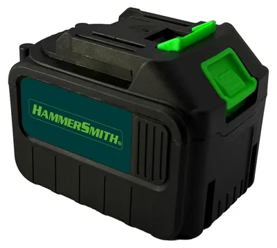 A black and green battery pack with the Hammersmith logo.