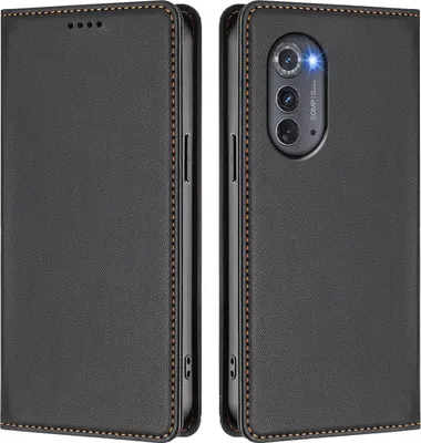 Image de Étui en cuir pour Motorola Edge 2022, étui à rabat magnétique en cuirPolyuréthaneavec support – Noir