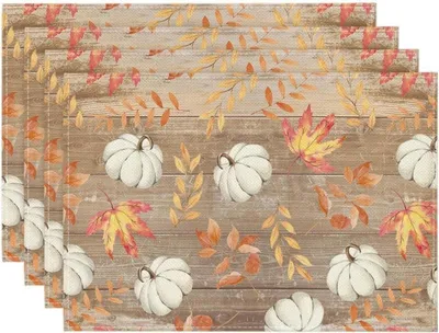 Immagine prodotto di Sottopiatti a tema autunnale con zucche e foglie, set da 4, 30x45 cm, lavabili, in poliestere, color marrone
