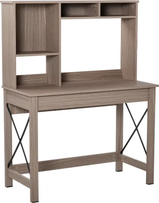 Image de HOMCOM Bureau avec rangement bureau bibliothèque bureau en bois moderne avec étagères et grand plateau pour petits espaces bureau à domicile chambre à coucher, 105 x 50 x 137,5 cm, aspect marron clair