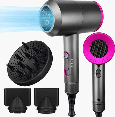 Produktbild von AURUM Ionen-Haartrockner mit Diffusor, 2000W, 2 Aufsätzen, heiß/kalt-Taste, 3 Temperaturstufen – Perfekt für lockiges und glattes Haar