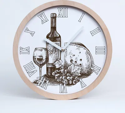 Produktbild von Holzuhr 25fi cm wanduhr - weiße Spitzen - Wein und Snacks