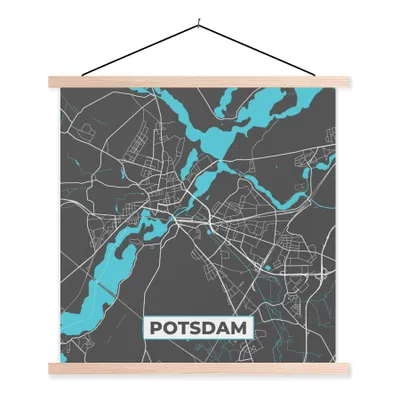 Produktbild von MuchoWow® Textilposter Karte - Stadtplan - Potsdam - Deutschland - Blau 60x60 cm mit holzfarbenen Rahmen - Wanddekoration