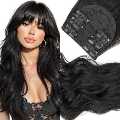 Imagen del producto de Extensiones de cabello onduladas, con sistema de clip, 3 unidades, 50 cm, color , para alargar el cabello