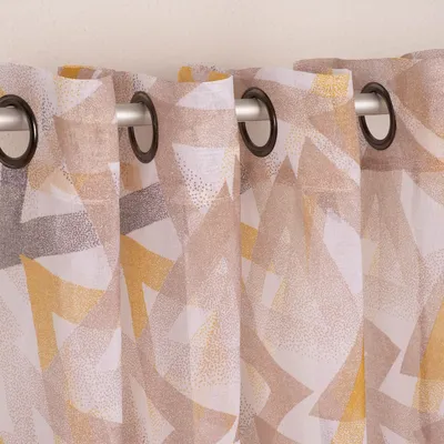 Produktbild von Ösengardine Geometrie Retro Dreiecke weiß braun senfgelb 135x260cm