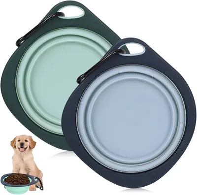 Produktbild von Faltbare Futter- und Wassernäpfe, höhenverstellbar, 2 Stück, leicht und tragbar, für Hunde und Katzen