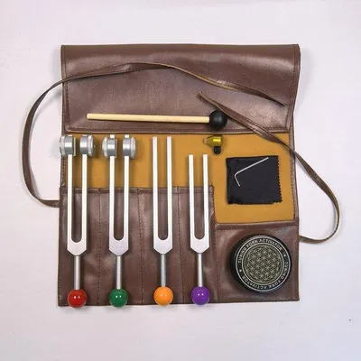 Productafbeelding van Chakra-healing set, gewogen en ongewogen stemvorken, reflexhamer, yogasontherapie.