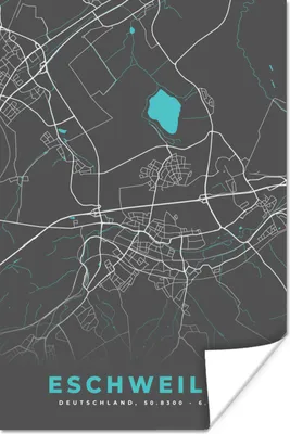 Produktbild von MuchoWow® Poster Stadtplan - Karte - Deutschland - Blau - Eschweiler - Karte 120x180 cm - Kunstposter