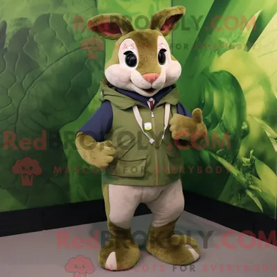 Obrázek produktu pro Postava REDBROKOLY maskota olivového divokého králíka oblečeného s Jeggings a náhrdelníky