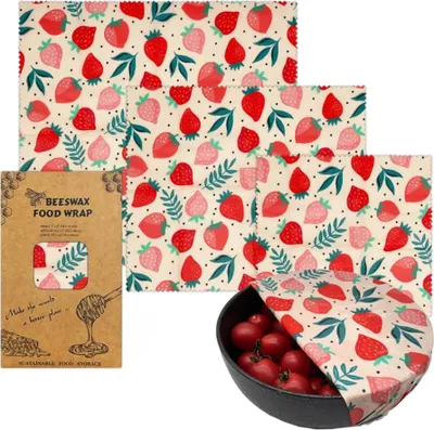 Image de 3 pièces Feuilles de cire d'abeille Pour aliments, Kit écologique réutilisable de feuilles de cire d'abeille pour aliments, papier de cire d'abeille (Design 2)