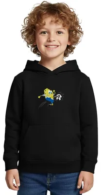 Produktbild von Spreadshirt Spongebob Schwammkopf Kickt Einen Fußball Kinder Premium Hoodie, 110/116 (4 Jahre), Schwarz
