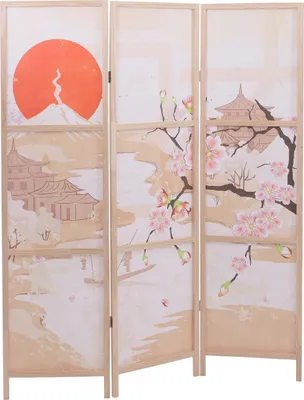 Obrázok produktu pre Paraván HWC-O70, zástena na oddelenie súkromia v miestnosti prírodné motívy drevo MVG polyetylén 170x137cm ~ čerešňové kvety