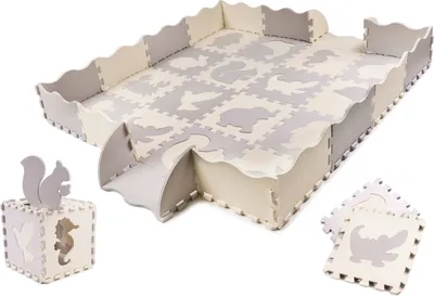 Produktbild von Kinder Puzzlematte A200 Große Baby Krabbelmatte mit Tiermotiven | 143cm x 143cm | 36 tlg. Matte | Spielteppich in Beige | Groß XL XXL