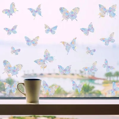 Produktbild von Regenbogen-Sonnenblende aus PVC für 26 Fenster, 3D Lichtstößer mit Selbstkleber, Vogelschutz-Folie für Glasflächen