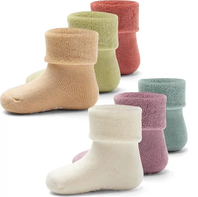 Produktbild von Baby Warme Socken, Dicke Wintersocken für Baby Jungen Bauchmuskelsocken für Baby Mädchen, Anti Rutsch Socken 6 Paar