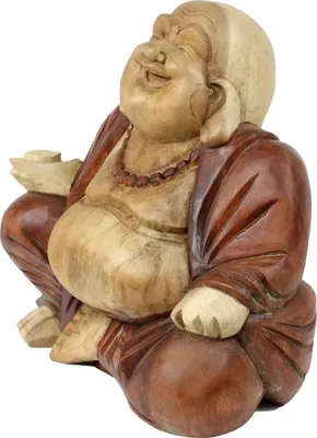 Produktbild von Figur Happy Buddha-Figur China Skulptur Sitzend Budai Figur 31 cm Holz Braun Natur