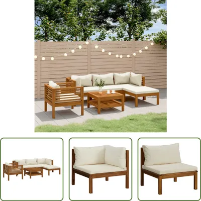 Produktbild von The Living Store 6-tlg. Garten-Lounge-Set mit Creme Kissen Massivholz Akazie