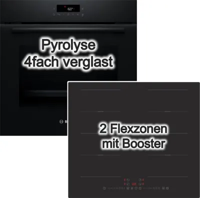 Produktbild von Herdset BOSCH Backofen Pyrolyse 3D Heißluft + PKM Induktionskochfeld Flexzonen Slider