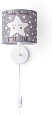 Produktbild von Wandleuchte Kinderzimmer Stofflampenschirm Rund Tischleuchte Mond Sterne E14Leuchtenart / FarbeWandleuchte - Weiß