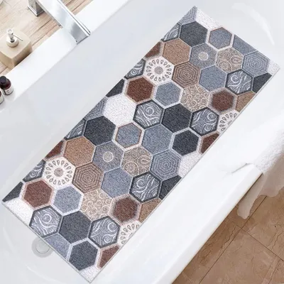 Obrázek produktu pro Protiskuzová podložka pod sprchu, rozměry 40 x 100 cm, vyrobená z PVC, s odtokovými otvory, rychle schnoucí, s hexagonálním vzorem