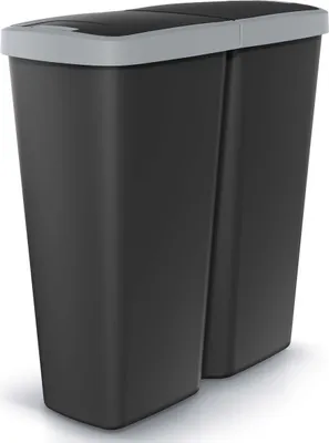 Produktbild von MONZANA® Mülleimer Küche 50L 2 Fächer mit Deckel Druckknopf Abfalleimer Büro Papierkorb Biomüll Gelber Sack Mülltrennsystem Recycling Schwarz Grau