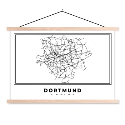 Produktbild von MuchoWow® Textilposter Stadtplan - Deutschland - Schwarz und weiß - Dortmund - Karte 60x40 cm mit holzfarbenen Rahmen - Bilder