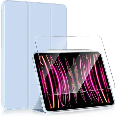 Image de Coque + Verre Trempé pour iPad Pro 12,9'' (3/4/5/6 2018 2020 2021 2022) Protection Anti-Rayures avec Support - Bleu