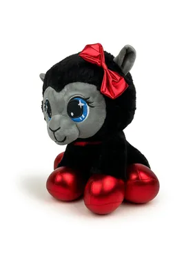 Produktbild von Plüschtier Schaf 35 cm schwarz mit roter Schleife – Weiches Kuscheltier, Stofftier