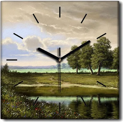 Produktbild von Coloray Uhr auf Leinwand 30x30 cm Wand Uhr Dekoration Wohnzimmer Segeltuch schwarze Hände -Landschaft des Flusses Natur
