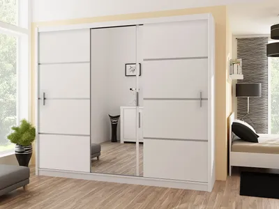 Obrázok produktu pre Šatníková skriňa s posuvnými dverami a zrkadlom OCOPIA - 250 cm, biela