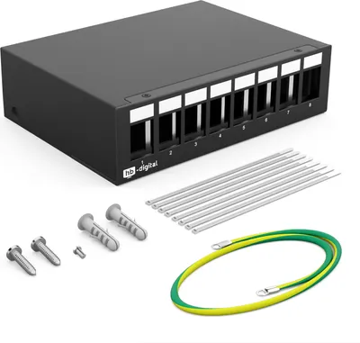 Produktbild von hb-digital Patchpanel 8 Port für Keystone Module Patchfeld Gehäuse schwarz