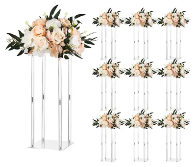 Immagine prodotto di VEVOR portafiori da matrimonio 220x220x500mm, 10 pz. Sgabello per fiori con vassoio in acrilico, sgabello per piante cilindrico e cubico per matrimoni, feste, compleanni, casa, stand per decorazioni da tavolo