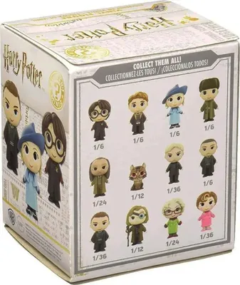 A box of Harry Potter Funko Mystery Minis figures, showing a collection of the figures available.