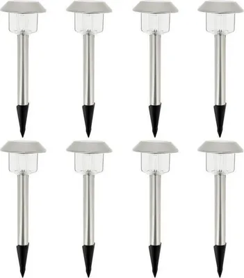Zdjęcie produktu dla Solarna lampa LED, zestaw 8 sztuk, zimna biel, ALESIA LUMISKY, metalowa, do użytku zewnętrznego