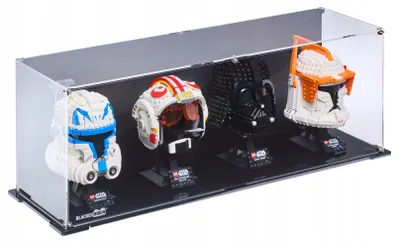 Imagen del producto de Vitrina negra para 4 cascos de LEGO® Star Wars, Marvel Super Heroes o DC, con fondo