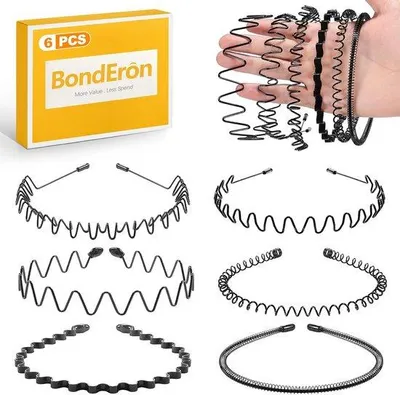 Produktbild von Metall Haarbänder Set aus 6 Uni, Flexible Sport- und Alltags-Haarbänder - Schwarz