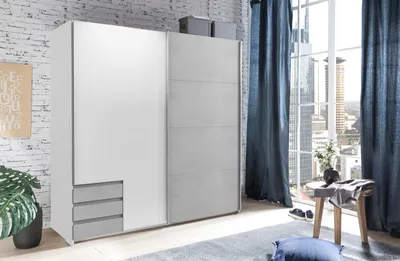 Produktbild von Schwebetürenschrank Kleiderschrank Schiebetürenschrank Schrank "Eugenio III"  Weiß/Beton lichtgrau