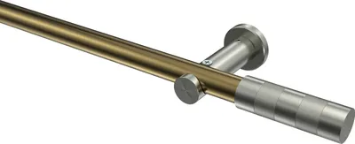 Produktbild von Interdeco Gardinenstange / Vorhangstange Messing Antik / Edelstahl-Optik, Typ Platon Mavell (Zylinder) ohne Ringe, 20 mm Ø 1-läufig, 180 cm