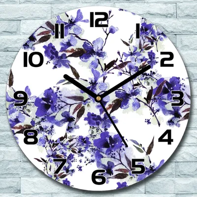 Produktbild von Wanduhr aus Glas Rund fi 30 Blau Aquarell Blumen Quarz Deko Wohnzimmer Büro