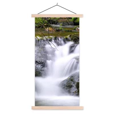 Produktbild von MuchoWow® Textilposter Wasser - Natur - Wasserfall 60x120 cm mit holzfarbenen Rahmen - Holz