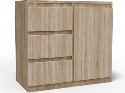 Produktbild von Masseno Kommode MERAVIGLIA 80 cm Sideboard mit 3 Schubladen und 1 Türen für Wohnzimmer Schlafzimmer Modern 80x33x85 cm Sonoma Eiche / Sonoma Eiche
