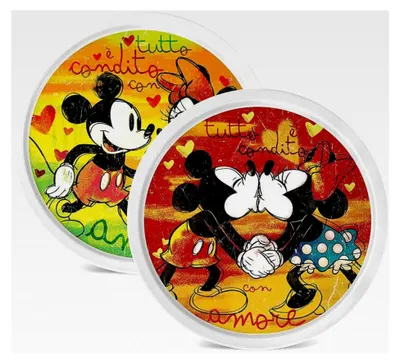 Produktbild von Set von 2 Pizzatellern in Grün und Rot mit Mickey Love Sweet Love D.30