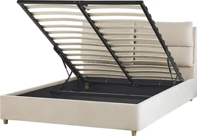 Obrázek produktu pro BELIANI Postel světle béžová sametové čalounění 140 x 200 cm s úložným prostorem elegantní moderní styl ložnice