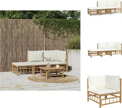 Produktbild von vidaXL 3-tlg. Garten-Lounge-Set mit Kissen Creme Bambus -  Gartenmöbel-Sets