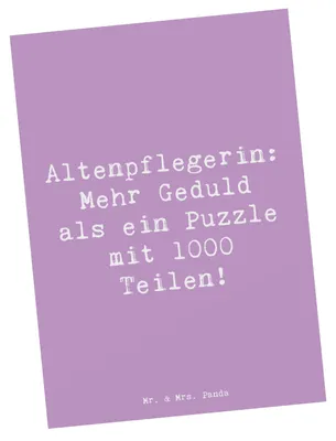 Produktbild von Mr. & Mrs. Panda Postkarte Spruch Altenpflegerin Geduld - Lavendeltraum - Geschenk, Gesellschaftsstütze, bildkarte, personalisierte Geschenke, Postkarten, Beruf, Dank